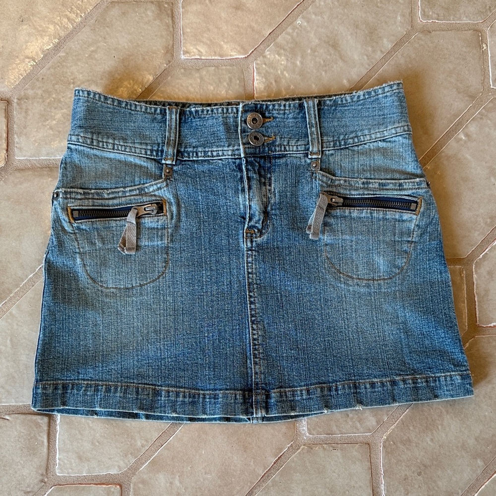 Classic Blue Denim Mini Skirt with Zipper Details